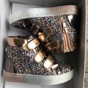 Gold Steve Madden Little Girls hightop sneakers